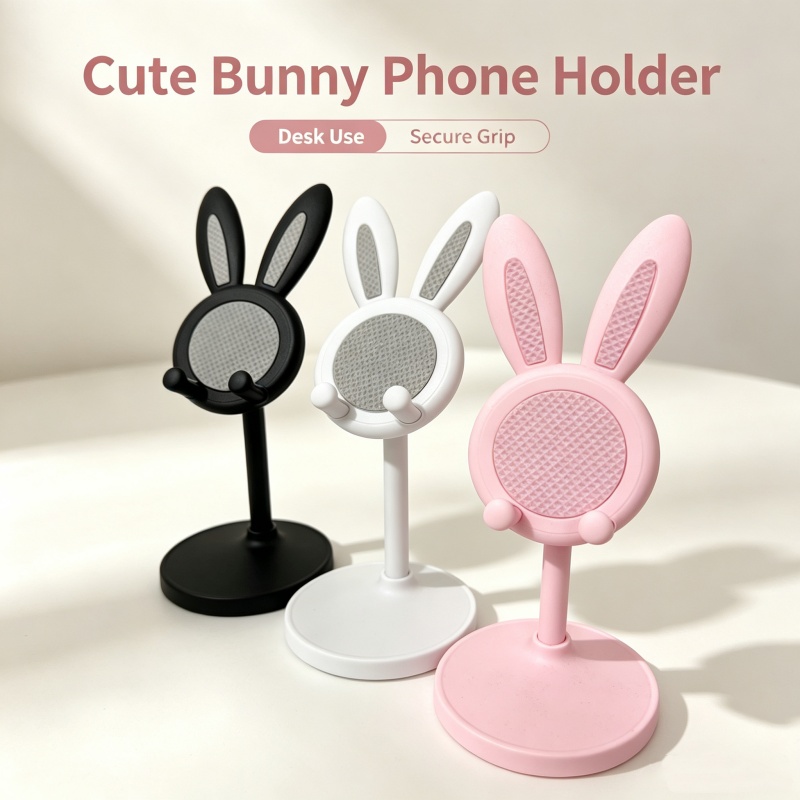 Desk Phone Stand - Niedlicher Hasen-Handyständer, verstellbarer Schreibtisch-Handyhalter, rutschfest, tragbar,