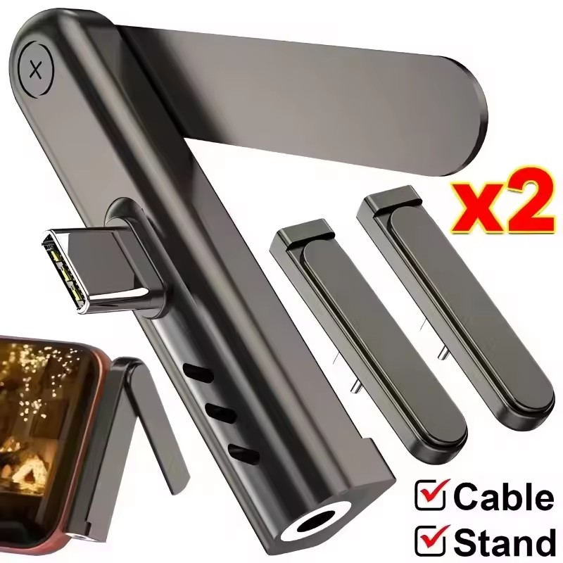 Desk Phone Stand - 2/1 Stück Tragbarer USB-C-auf-3,5-mm-Audio-Adapter, faltbarer Handy-Ständer,